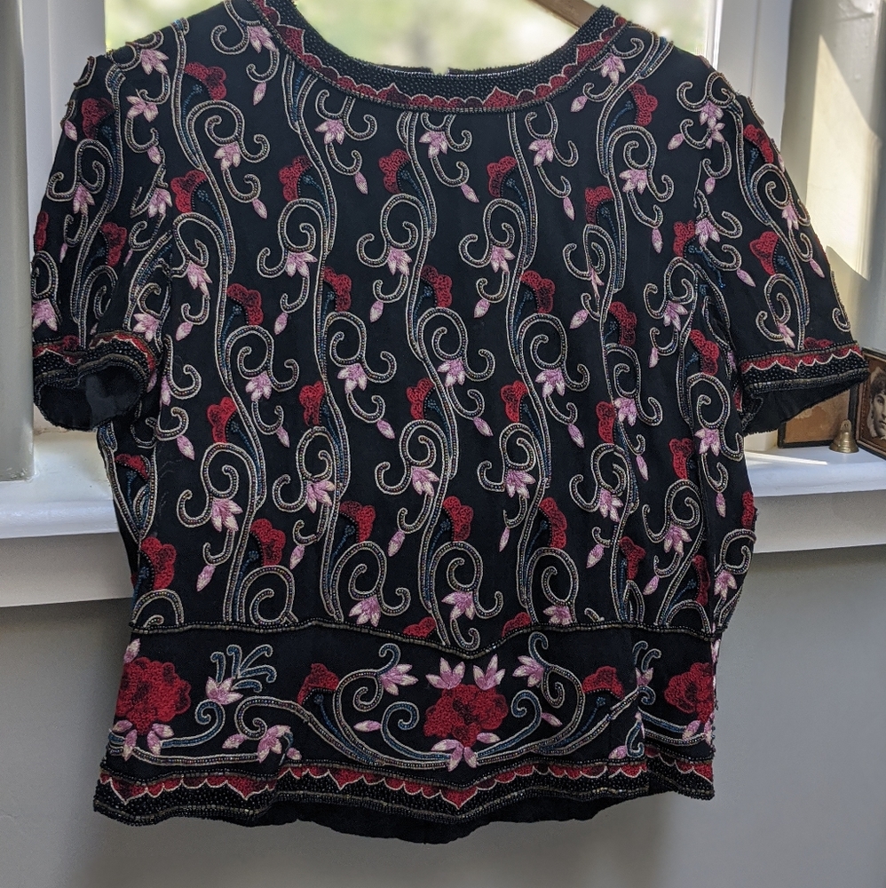 Beaded embroidered floral vintage blouse